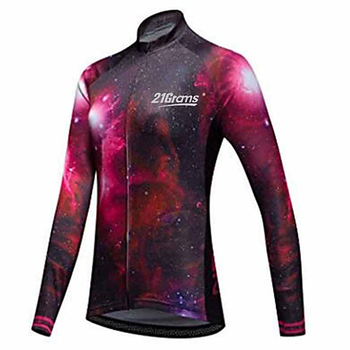 

21Grams Floral Botanical Women's Long Sleeve Cycling Jersey - Black / Red Bike Jersey Top Thermal Warm UV Resistant Anatomic Design Sports Winter Fleece 100% Polyester Mountain Bike MTB Road Bike