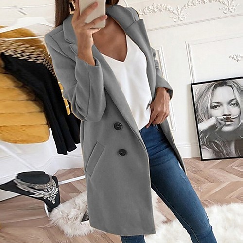 

Women's Coat Daily Fall & Winter Regular Coat Notch lapel collar Regular Fit Jacket Long Sleeve Solid Colored Blue Yellow