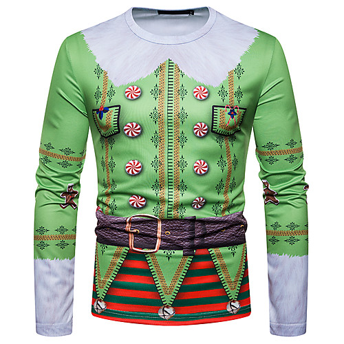 

Men's T shirt Graphic Print Long Sleeve Daily Tops Rainbow