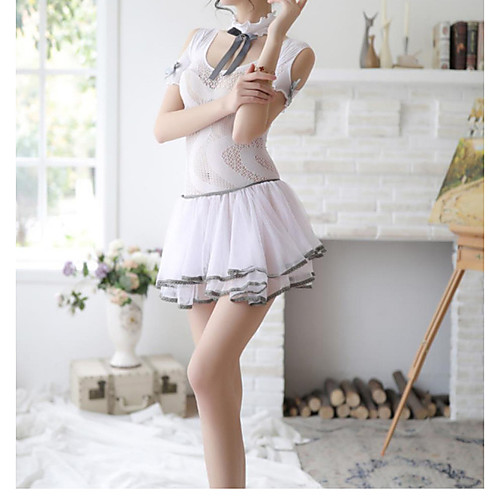 

Women's Lace Backless Cut Out Suits Nightwear Jacquard Solid Colored White One-Size
