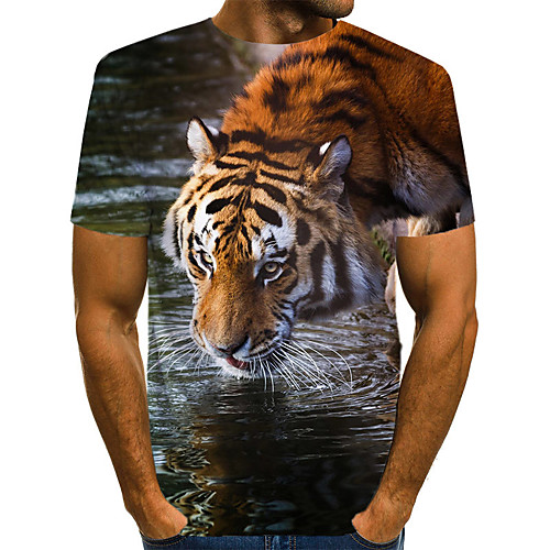 

Men's T shirt Shirt Graphic 3D Animal Print Short Sleeve Daily Tops Vintage Rock Round Neck Brown