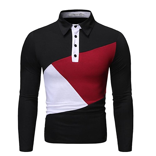 

Men's Polo Solid Colored Color Block Long Sleeve Daily Tops Basic Elegant White Black Dark Gray