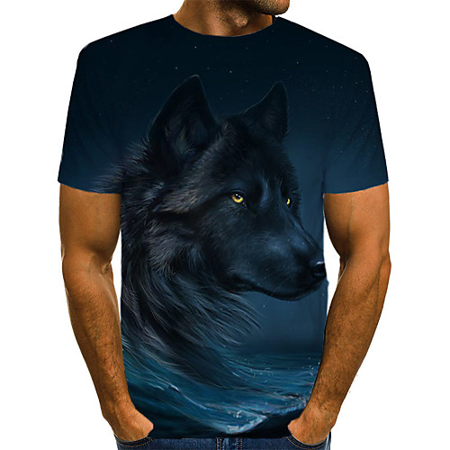 

Men's T shirt Graphic 3D Animal Print Short Sleeve Daily Tops Vintage Rock Navy Blue