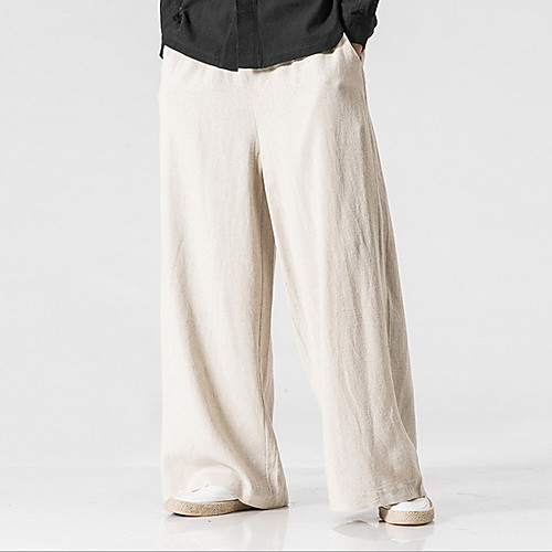 

Men's Basic Wide Leg Pants Solid Colored Full Length Wine Black Navy Blue Beige Gray