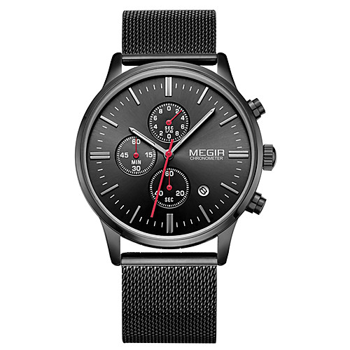 

MEGIR Men's Dress Watch Quartz Formal Style Sporty Stainless Steel Black / White / Gold 30 m Water Resistant / Waterproof Calendar / date / day Chronograph Analog Outdoor Fashion - Black Golden White