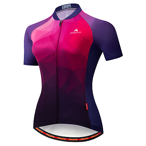 

Miloto Women's Short Sleeve Cycling Jersey Winter Summer Polyester Black / Blue Gradient Bike Jersey Mountain Bike MTB Moisture Wicking Reflective Strips Back Pocket Sports Clothing Apparel