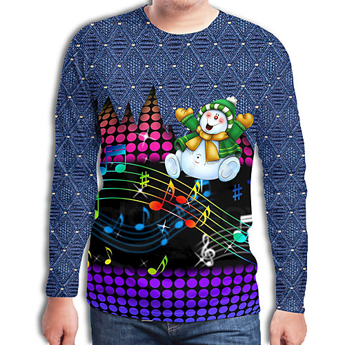 

Men's T shirt Geometric Tribal 3D Plus Size Pleated Print Long Sleeve Daily Tops Streetwear Exaggerated Rainbow