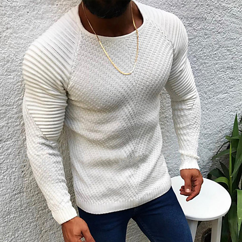 

Men's Solid Colored Pullover Long Sleeve Sweater Cardigans Round Neck White Camel Gray