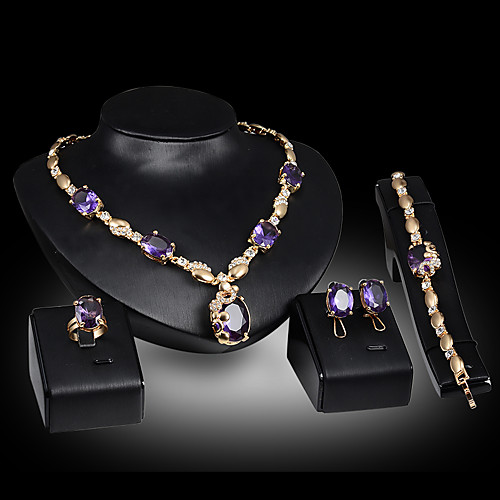 

Women's Stud Earrings Pendant Necklace Bracelet Cut Out Luxury Unique Design Fashion Rhinestone Gold Plated Earrings Jewelry Purple / Green / Red For Wedding Party Holiday 1 set / Bridal Jewelry Sets