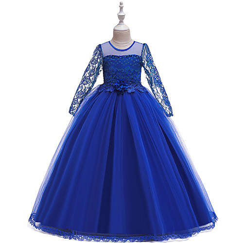 

Princess Long Length Flower Girl Dresses Party POLY Long Sleeve Jewel Neck with Butterfly Design
