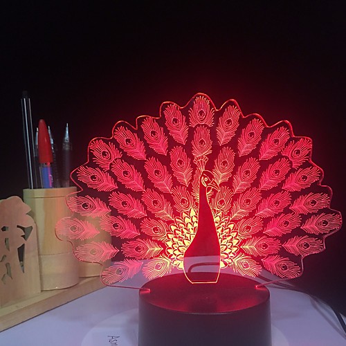 

3D LED Night Light With Peacock Tail 7 Colors Changing Animal Table Lamp Gifts for Home Decoration