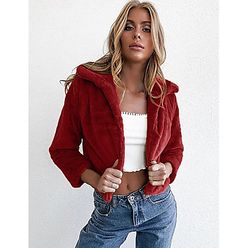

Women's Faux Fur Coat Daily Fall & Winter Regular Coat Regular Fit Jacket Long Sleeve Solid Colored Blue Yellow