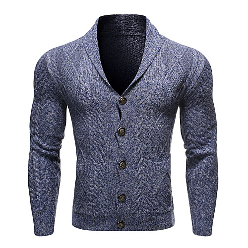 

Men's Solid Colored Cardigan Long Sleeve Sweater Cardigans Shirt Collar Khaki Dark Gray Navy Blue