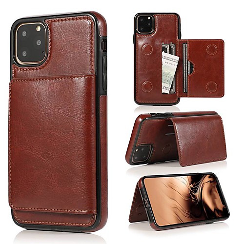 

Phone Case For Apple Back Cover Leather iPhone 12 Pro Max 11 SE 2020 X XR XS Max 8 7 6 Card Holder Shockproof with Stand Solid Color PU Leather TPU