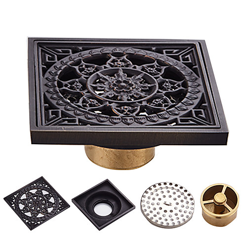 

Brass Floor Drain Bathroom Shower Sink,Square Black Toilet Floor Mounted Drain