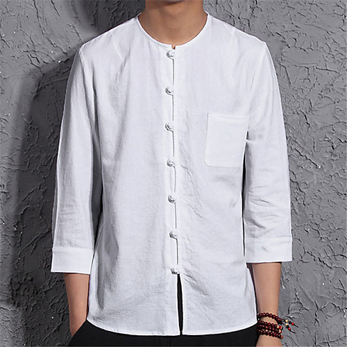 

Men's Shirt Solid Colored 3/4 Length Sleeve Daily Tops Elegant Vintage Round Neck White Black