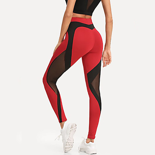 

Women's High Waist Yoga Pants Patchwork Tights Leggings Tummy Control Butt Lift Quick Dry Red Mesh Fitness Gym Workout Running Summer Sports Activewear Stretchy / Moisture Wicking