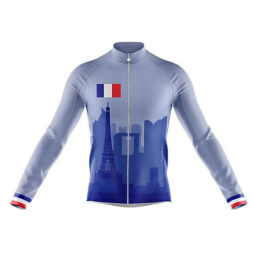 

21Grams France National Flag Men's Long Sleeve Cycling Jersey - Blue Bike Jersey Top Thermal Warm UV Resistant Anatomic Design Sports Winter Summer Fleece 100% Polyester Mountain Bike MTB Road Bike