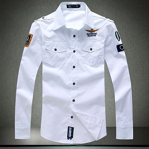 

Men's Shirt Solid Colored Letter Plus Size Long Sleeve Daily Tops Military Army Green White Navy Blue