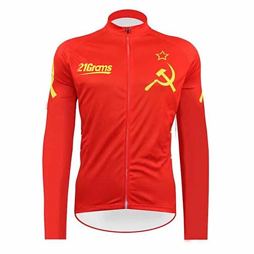 

21Grams Soviet Men's Long Sleeve Cycling Jersey - Red Bike Jersey Top Thermal Warm UV Resistant Anatomic Design Sports Winter Summer Fleece 100% Polyester Mountain Bike MTB Road Bike Cycling Clothing