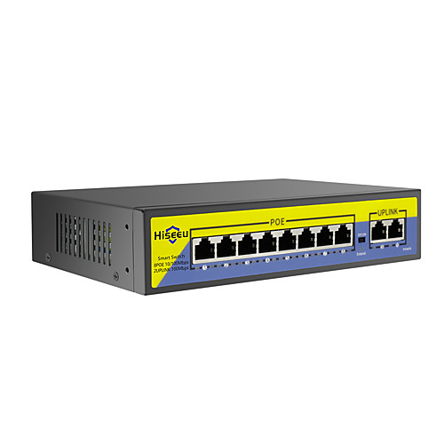 

Hiseeu 48V 8 Ports POE Switch with Ethernet 10/100Mbps IEEE 802.3 af/at for IP Camera/CCTV Security Camera System/Wireless AP ft