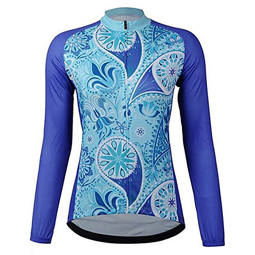 

21Grams Floral Botanical Women's Long Sleeve Cycling Jersey - Royal Blue Bike Jersey Top Thermal Warm UV Resistant Anatomic Design Sports Winter Fleece 100% Polyester Mountain Bike MTB Road Bike