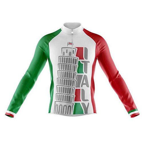 

21Grams Italy National Flag Men's Long Sleeve Cycling Jersey - Red / White Bike Jersey Top Thermal Warm UV Resistant Anatomic Design Sports Winter Summer Fleece 100% Polyester Mountain Bike MTB Road
