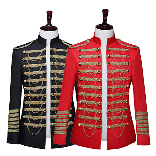 

Prince Aristocrat Retro Vintage Medieval Coat Masquerade Men's Tassel Fringe Costume Hat Black / Red Vintage Cosplay Party Long Sleeve