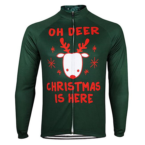 

21Grams Men's Long Sleeve Cycling Jersey Winter Summer Spandex Polyester Green Christmas Bike Jersey Top Mountain Bike MTB Road Bike Cycling Thermal Warm UV Resistant Anatomic Design Sports Clothing