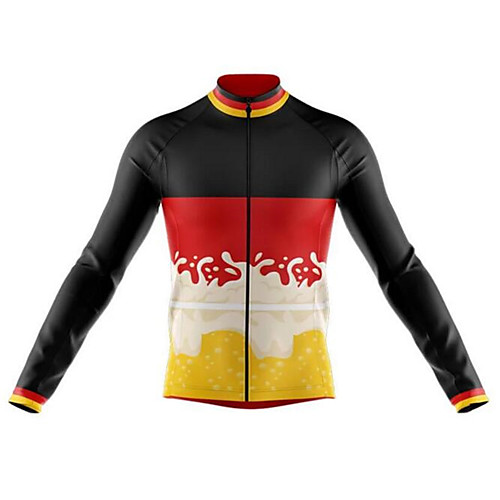

21Grams Germany National Flag Men's Long Sleeve Cycling Jersey - Black / Yellow Bike Jersey Top Thermal Warm UV Resistant Anatomic Design Sports Winter Summer Fleece 100% Polyester Mountain Bike MTB