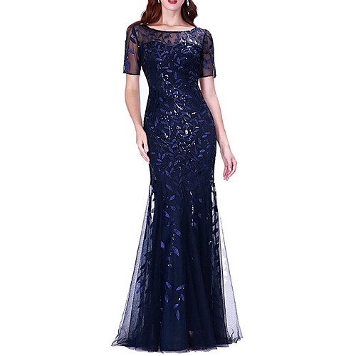 

Women's Trumpet / Mermaid Dress Maxi long Dress Wine Khaki Silver Navy Blue Light Blue Short Sleeve Solid Colored Round Neck M L XL XXL 3XL 4XL