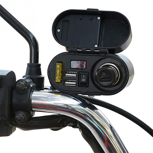 

Motorcycle Waterproof Charger Power Socket 5V 3.1A Dual USB Outlet Switch Car LED Digital Display Voltmeter Cigarette Lighter