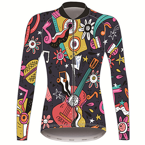 

21Grams Floral Botanical Women's Long Sleeve Cycling Jersey - RedBrown Bike Jersey Top Thermal Warm UV Resistant Anatomic Design Sports Winter Fleece 100% Polyester Mountain Bike MTB Road Bike