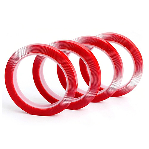 

transparent double-sided rubber foam tape strong adhesive red paste transparent office stationery background