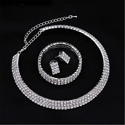 

Women's Clear Synthetic Diamond Hoop Earrings Necklace Bracelet Geometrical European Rhinestone Earrings Jewelry Silver For Wedding 1 set / Bridal Jewelry Sets