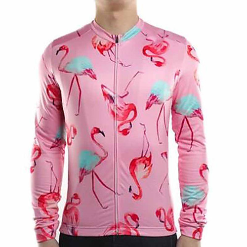 

21Grams Flamingo Men's Long Sleeve Cycling Jersey - Pink Bike Jersey Top Thermal Warm UV Resistant Anatomic Design Sports Winter Summer Fleece 100% Polyester Mountain Bike MTB Road Bike Cycling