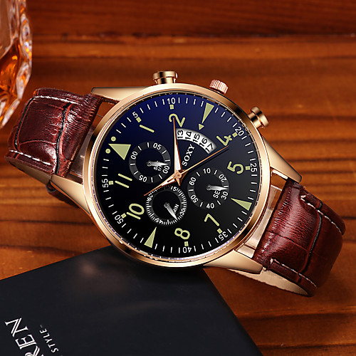 

Men's Dress Watch Quartz Stylish PU Leather Black / Brown Calendar / date / day Noctilucent Analog Fashion - Black Bronze Black / Rose Gold One Year Battery Life / Stainless Steel