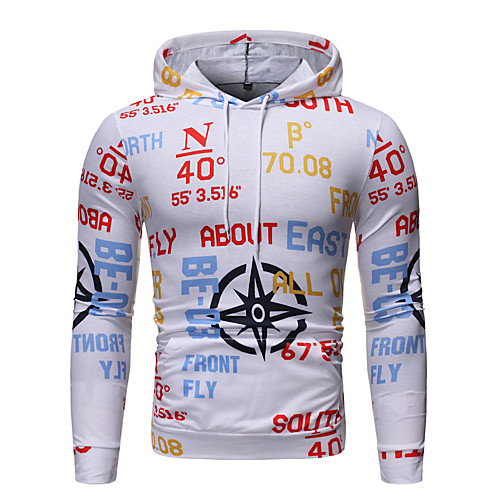 

Men's Pullover Hoodie Sweatshirt Graphic Text Letter Hooded Party Casual Hoodies Sweatshirts Long Sleeve Slim White