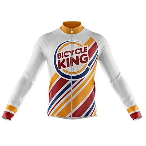 

21Grams Funny Men's Long Sleeve Cycling Jersey - OrangeWhite Bike Jersey Top Thermal Warm UV Resistant Anatomic Design Sports Winter Summer Fleece 100% Polyester Mountain Bike MTB Road Bike Cycling