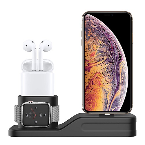 

Charging Stand Compatible with Apple Watch Series1/2/3/4 3 in 1 Silicone Charger Station Dock Support NightStand Mode Fits iWatch 38mm-44mm AirPods Fit iPhone Xs/Xs Max/XR/8/8 Plus