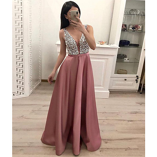 

Women's Sheath Dress Maxi long Dress - Sleeveless Solid Colored Deep V Slim Blushing Pink S M L XL XXL XXXL
