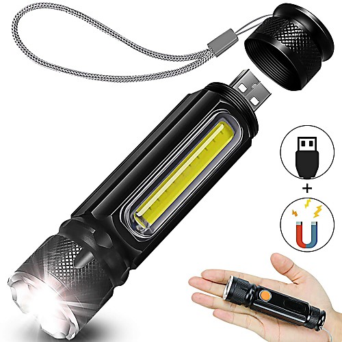 

Outdoor USB Rechargeable Flashlight LED Handheld Flashlight Outdoor Lights with Side Light Magnet Zoomable 4 Modes IP65 Waterproof for Camping Hiking Emergency and Daily Use