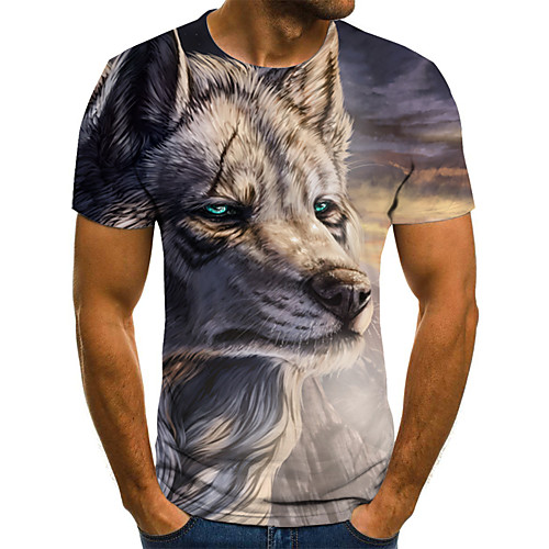 

Men's T shirt Shirt Color Block 3D Animal Plus Size Print Short Sleeve Daily Tops Basic Exaggerated Round Neck Navy Blue / Sports