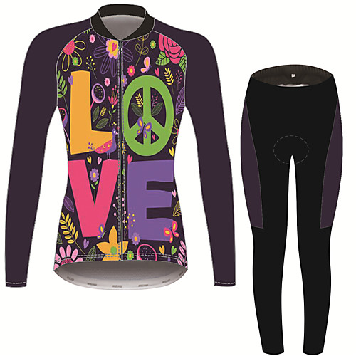 

21Grams Peace Sign Women's Long Sleeve Cycling Jersey with Tights - Pink / Black Bike Clothing Suit Thermal Warm Anatomic Design Ultraviolet Resistant Sports Winter Fleece Terylene Polyester Taffeta