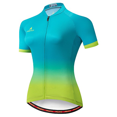 

Miloto Women's Short Sleeve Cycling Jersey Winter Summer Polyester Green / Yellow Rainbow Gradient Bike Jersey Moisture Wicking Reflective Strips Back Pocket Sports Rainbow Mountain Bike MTB Clothing