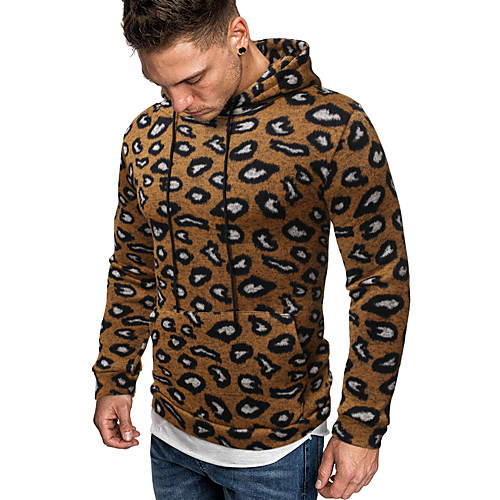 

Men's Plus Size Hoodie Color Block Leopard Hooded Active Casual Hoodies Sweatshirts Brown