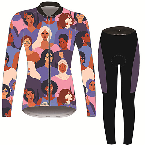 

21Grams Peace & Love Women's Long Sleeve Cycling Jersey with Tights - Black / Red Bike Clothing Suit Thermal Warm Anatomic Design Ultraviolet Resistant Sports Winter Fleece Terylene Polyester Taffeta
