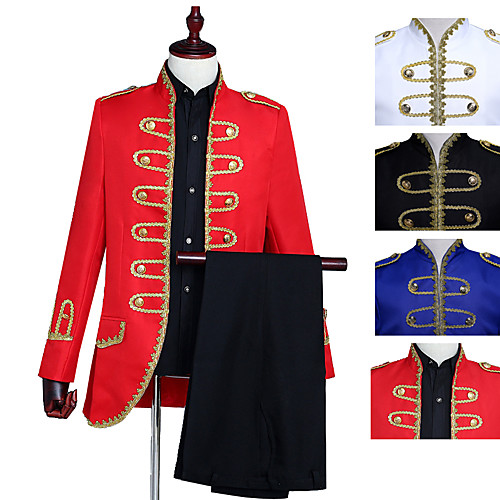 

Prince Aristocrat Retro Vintage Medieval Coat Pants Outfits Masquerade Men's Costume White / Black / Red Vintage Cosplay Party Long Sleeve Pantsuit / Jumpsuit