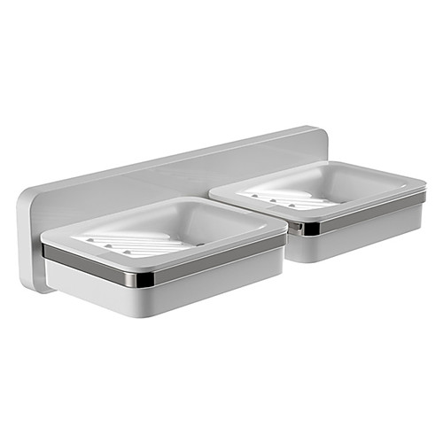 

Wall-Mounted Punch-Free Double Dish Soap Basket holder Bathroom Shelf Shower Room Plastic Drain Soap Dish set