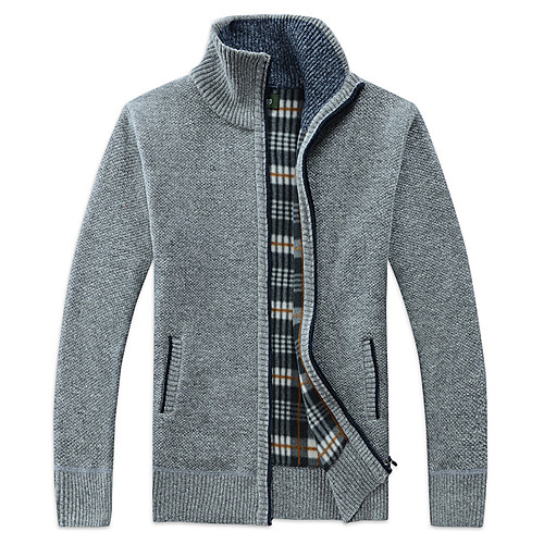 

Men's Solid Colored Cardigan Long Sleeve Sweater Cardigans Stand Collar Spring Winter Black Wine Light gray
